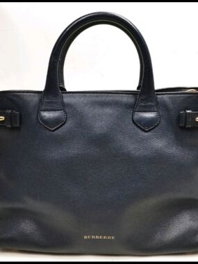 Burberry Banner Derby (Navy) Leather Satchel With COA